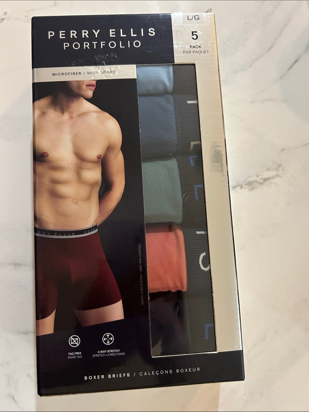 Perry Ellis 5-Pack Microfiber Boxer Briefs - Blue, Green, Orange, Black, Red